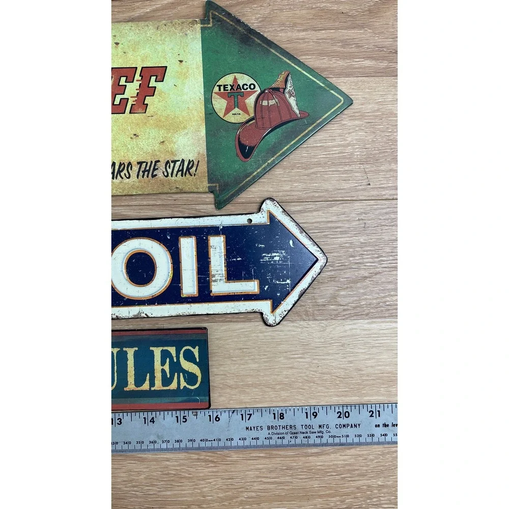 Texaco Gulf Gas Oil Metal Sign Set Garage My Rules 3pc Wall Decor